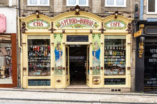 Porto, Portugal - May 4, 2023: Storefront of the Aperola do Bolhao coffee and tea shop