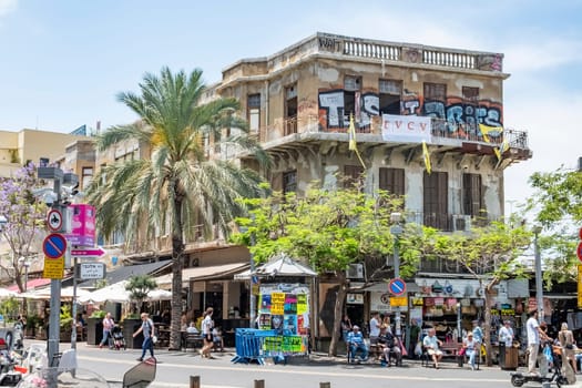 Tel Aviv, Israel - May 18, 2023: Magen David Square is a main public square, located in the heart of Tel Aviv at the intersection of King George, Sheinkin, the Carmel Market and Allenby Streets.