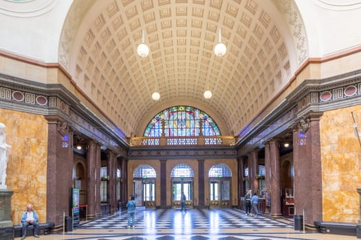 Wiesbaden, Germany - May 18, 2023:  inside the old Kurhaus in Wiesbaden.The Casino contained dinning restaurant which is the social center of the spa town with many events throughout the year.