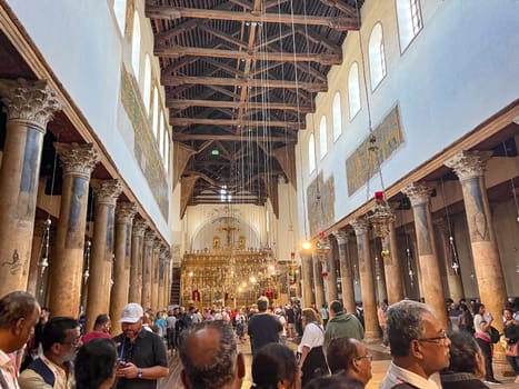 Bethlehem, Israel - May 19, 2023: people visit the church of Nativity in Jerusalem.
