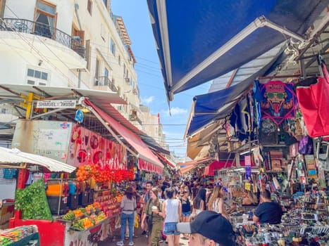 Tel Aviv, Israel - May 18, 2023: Carmel Market Shuk HaCarmel in Tel Aviv, Israel.