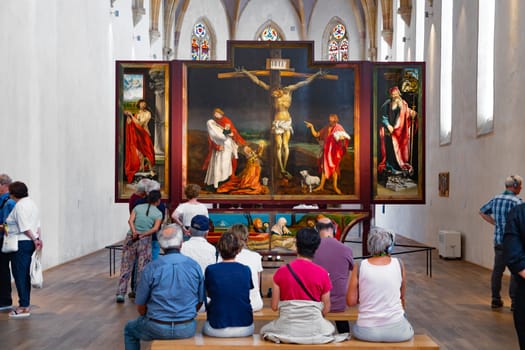 Colmar, France – June 21, 2023: Unterlinden Museum. The Isenheim Altarpiece from sculpture Nikolaus Hagenauer and painter Matthias Gruenewald from 1512 to 1516.