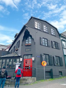 Reykjavik, Iceland - July 13, 2023: historic house from 1892 in the Dingholtsstraeti houses an italian restaurant nowadays.