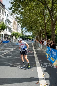 Wiesbaden, Germany - August 13, 2023:  the world elite biathlon sportler meet in Wiesbaden for the City Biathlon.
