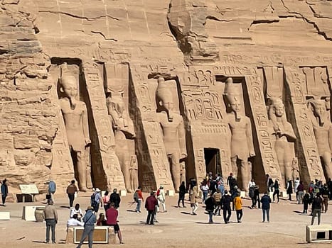 Karnak, Egypt - July 15, 2023: people visit the Karnak temple complex in Egypt.