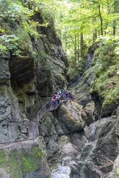 Sonthofen, Germany - September 17, 2023: The Starzlachklamm, a beautiful gorge at the foot of the Grunten near Sonfhofen, Immenstadt im Allgau