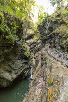 Sonthofen, Germany - September 17, 2023: The Starzlachklamm, a beautiful gorge at the foot of the Grunten near Sonfhofen, Immenstadt im Allgau