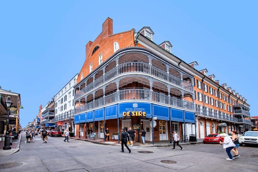 New Orleans, USA - October 24, 2023: Pubs and bars with neon lights in the French Quarter, downtown New Orleans.