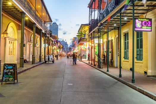 New Orleans  USA - October 24, 2023: Pubs and bars with neon lights in the French Quarter, downtown New Orleansc.