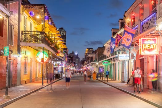 New Orleans  USA - October 24, 2023: Pubs and bars with neon lights in the French Quarter, downtown New Orleansc.