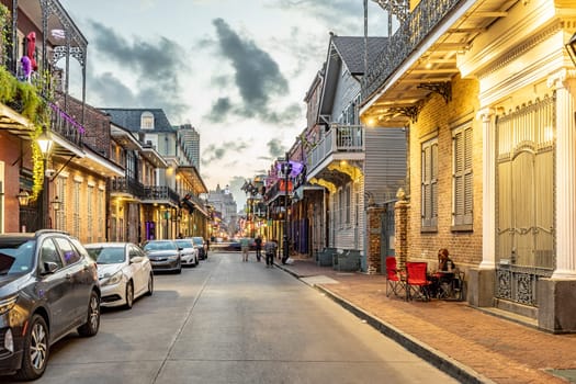 New Orleans, USA - October 24, 2023: Pubs and bars with neon lights in the French Quarter, downtown New Orleans.