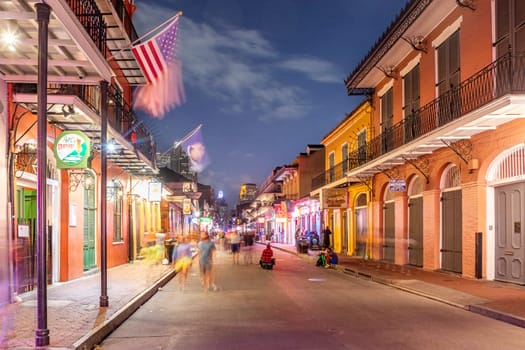 New Orleans  USA - October 24, 2023: Pubs and bars with neon lights in the French Quarter, downtown New Orleansc.