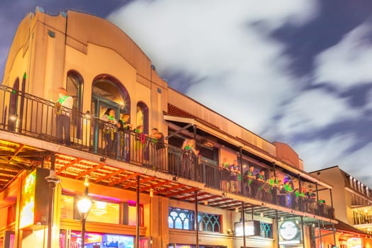 New Orleans, USA - October 24, 2023: Pubs and bars with neon lights in the French Quarter, downtown New Orleans.