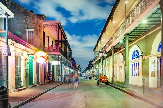 New Orleans - USA - October 24, 2023: Pubs and bars with neon lights in the French Quarter, downtown New Orleans in early morning.