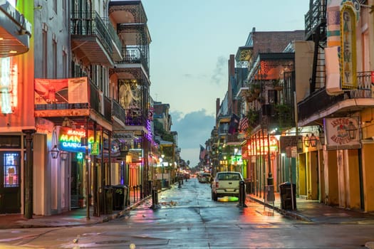 New Orleans, USA - October 25, 2023: cleaning the Bourbon street in early morning after a party night in New Orleans.