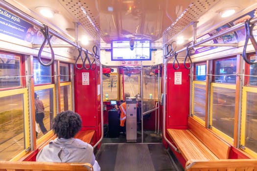 New Orleans  USA - October 25, 2023: people in New Orleans use the street car in early morning to go to town and work.