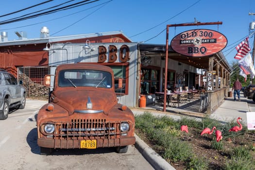 Blanco, Texas - November 2, 2023: old rusty collectors car at the street in Blanco, Texas.