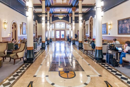 Austin, Texas - November 3, 2023: inside of historic hotel the Driskill in the old town  in Austin, USA.