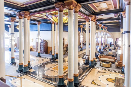 Austin, Texas - November 3, 2023: inside of historic hotel the Driskill in the old town  in Austin, USA.