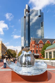Fort Worth, Texas - November 4, 2023: The Disco Cowboy Hat in Sundance Plaza in Fort Worth at Main street.