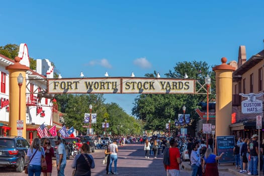 Fort Worth, Texas - November 4, 2023: old brick buildings in Fort Worth at Stockyards, the former cattle market.