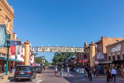 Fort Worth, Texas - November 4, 2023: old brick buildings in Fort Worth at Stockyards, the former cattle market.