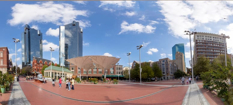 Fort Worth, Texas - November 4, 2023: Wells Fargo tower and historic bar and living house in Fort Worth at Main street.