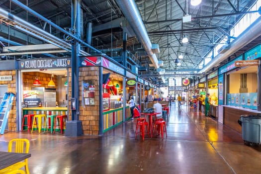 Dallas, USA - November 6, 2023: inside the Dallas Farmers Market, a place to sell fresh food and to join restaurants and food stalls.