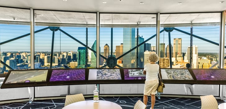 Dallas, USA - November 6, 2023: people enjoy aerial view from Observation tower to the skyline of Dallas, USA.