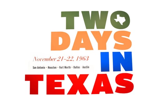 Dallas, USA - November 7, 2023: View of the poster about the texas tour of President Kennedy where he was killed in Dallas by Harvey Lee Oswald.