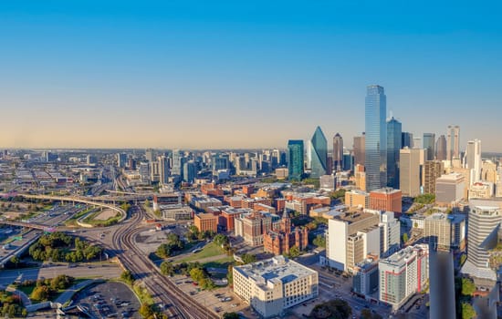 Dallas, USA - November 7, 2023: scenic skyline in late afternoon in Dallas, Texas, USA