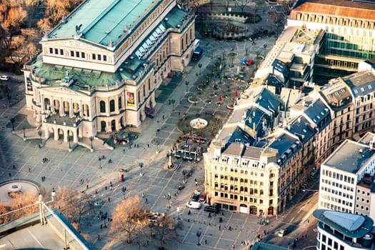 Frankfurt, Germany - February 1, 2024: aerial view: the Alte Oper (Old Opera House), in Frankfurt am Main, Germany.