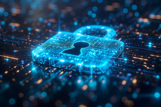 Digital padlock, cyber security, lockout from computer cloud, safety concept, protection of privacy and personal data
