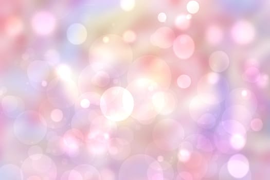Abstract blurred fresh vivid spring summer light delicate pastel yellow pink orange turquoise bokeh background texture with bright circular soft color lights. Beautiful backdrop illustration.