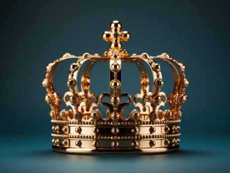 A golden crown on a dark background, symbolizing royalty and power.