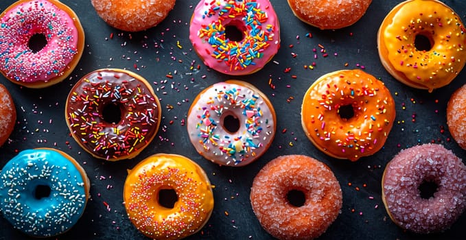 Multi-colored donuts, delicious snack AI generated image