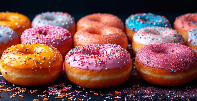 Multi-colored donuts, delicious snack AI generated image