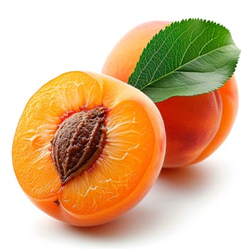 Southern fruit, peaches on white isolated background AI generated image