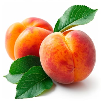 Southern fruit, peaches on white isolated background AI generated image