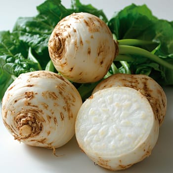 Garden crop, turnip vegetable on white isolated background AI generated image
