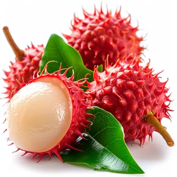Rambutan on white isolated background AI generated image