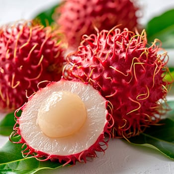 Rambutan on white isolated background AI generated image