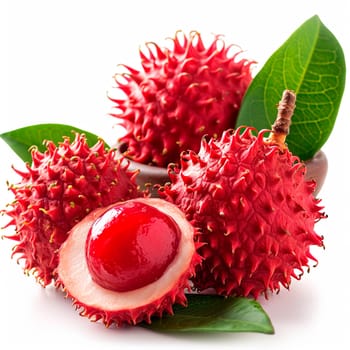 Rambutan on white isolated background AI generated image