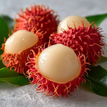 Rambutan on white isolated background AI generated image