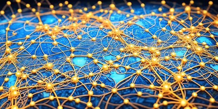 An intricate illustration depicting a global network connection, representing the interconnectivity of the internet across the world.