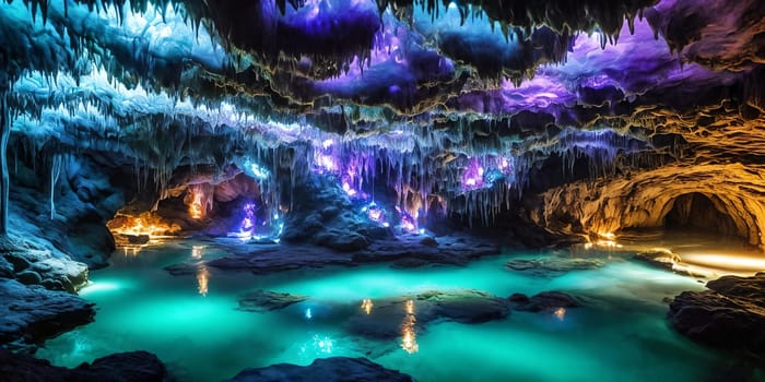Glowing Caverns. An underground wonderland, a cavern adorned with luminescent crystals. Their soft glow reveals winding tunnels, reflecting pools, and the promise of hidden treasures.