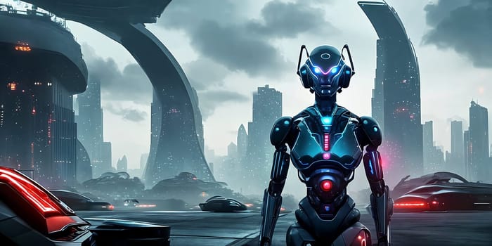 In a futuristic world ruled by AI and robotics, androids, cyborgs, and intelligent machines operate in an automated setting, showcasing advanced technology at its peak.