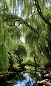 Whispering Willow Grove. Beneath ancient willow trees, their long branches trailing in a silver river, tiny doors appear. Fairies, sprites, and woodland creatures gather here, sharing secrets and laughter.