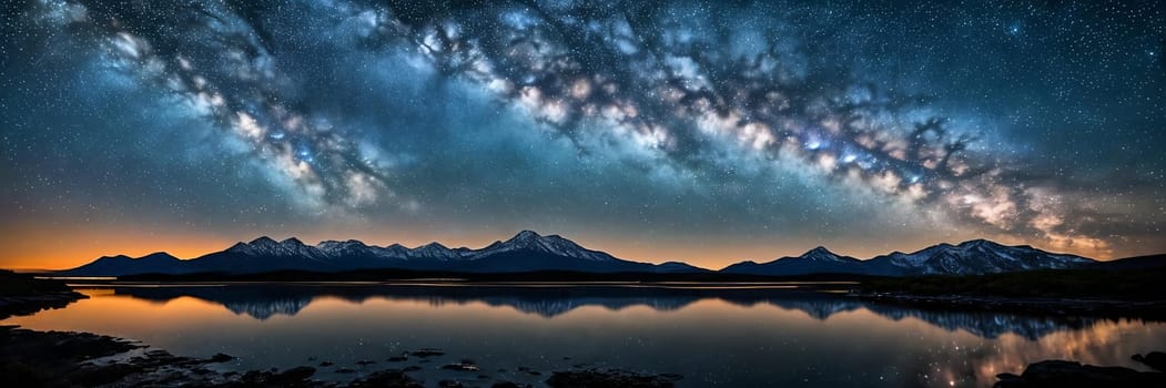 Marvel of a starry night sky in a remote location, with a silhouette of a distant mountain range adding depth to the image