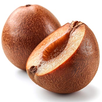 Exotic sapodilla fruit on white isolated background AI generated image